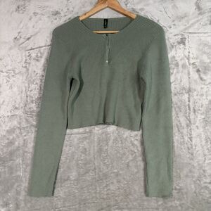 BLUESTEEL Brazil Sage Green Ribbed Crop Henley Top Long Sleeve Size G (US M/L)